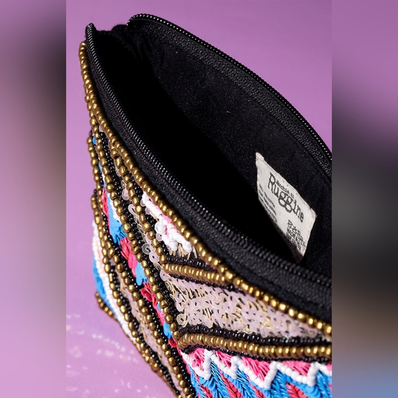 Handmade Hand Beaded & Sequined Wristlet Clutch - Ethnic Inspired Chevron Motif - Picture 6 of 8